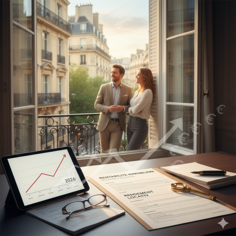 Visuel éditorial premium sur la rentabilité immobilière en 2026 et l’investissement locatif