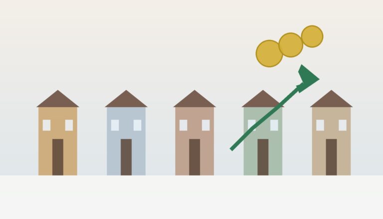 Illustration éditoriale représentant des maisons et un soutien financier pour un article sur le PTZ 2026