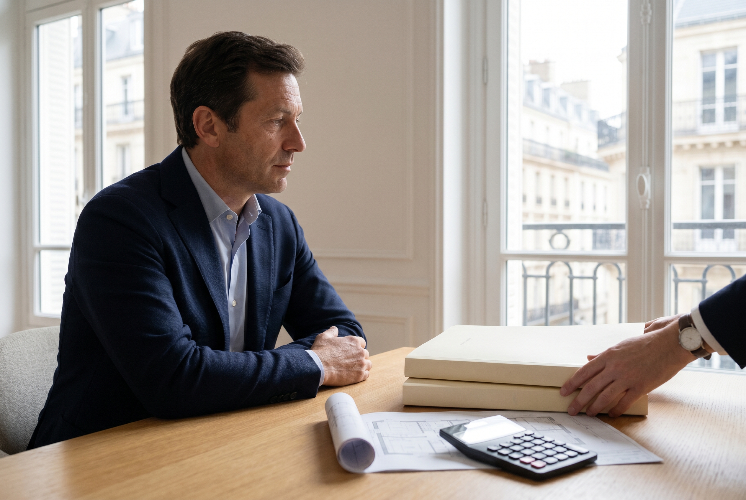Comparaison de deux options de crédit immobilier lors d'un rendez-vous de conseil patrimonial