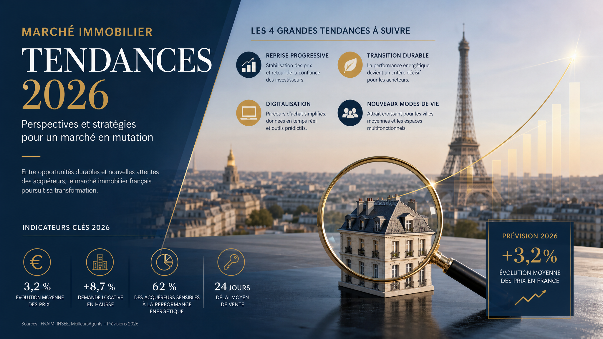 Infographie sur les tendances du marché immobilier français en 2026